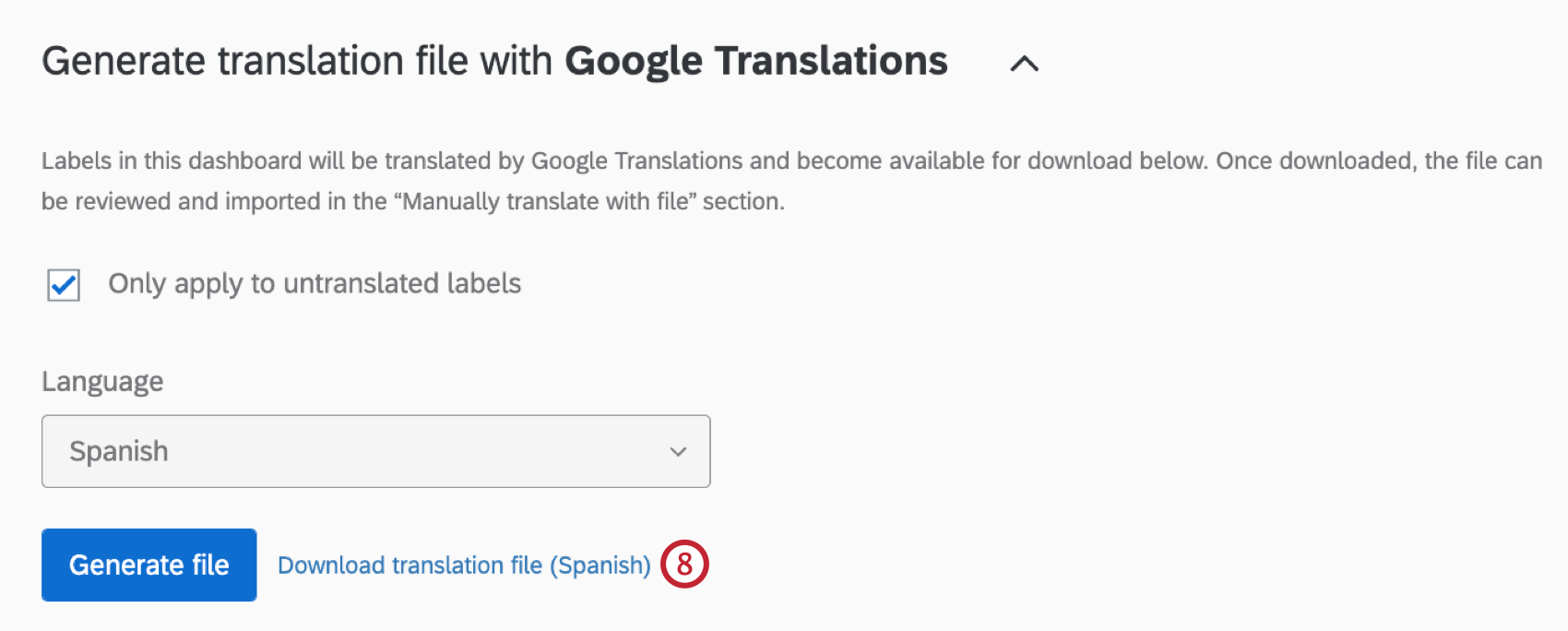 button to download label translation file