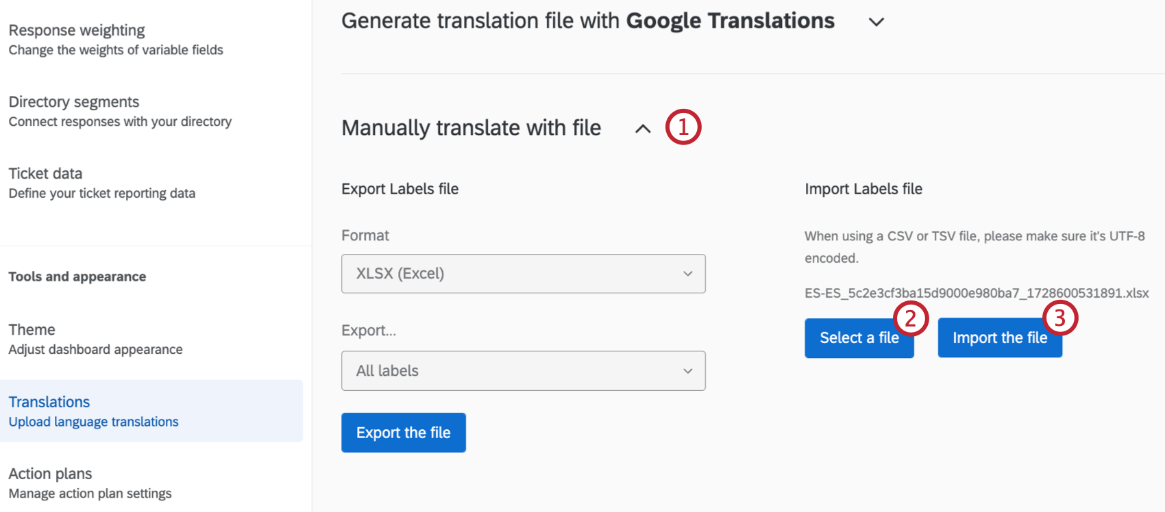 steps to manually import a translation file