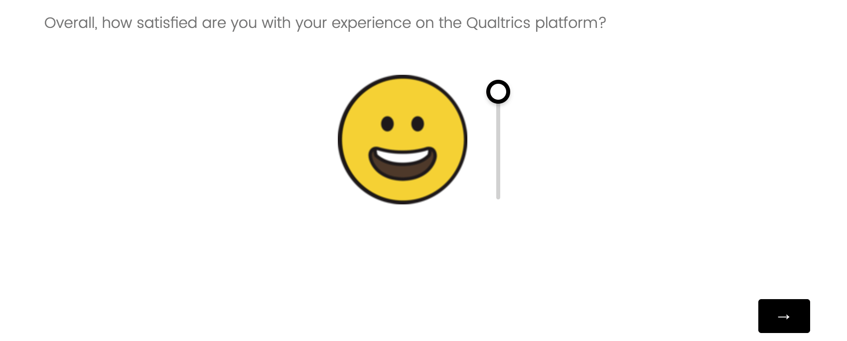 A question where the response is given on a smiley face, with a slider that changes its expression