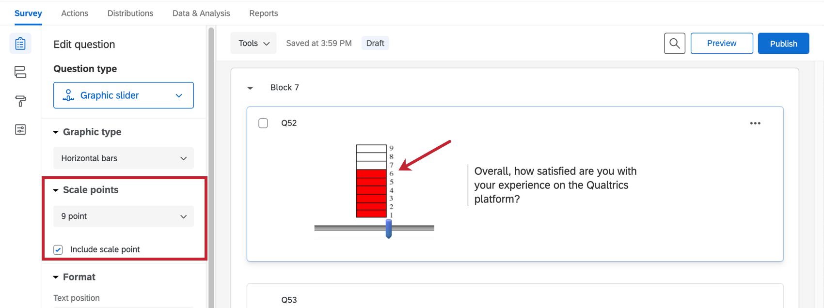 Bar slider set to a scale of 9, filled in red to the sixth block