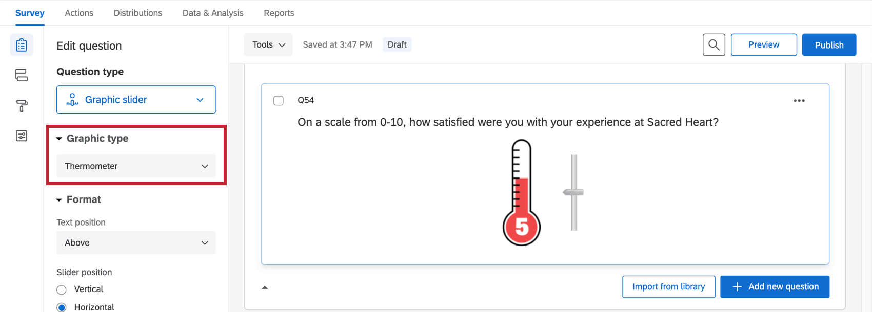 A thermometer graphic slider