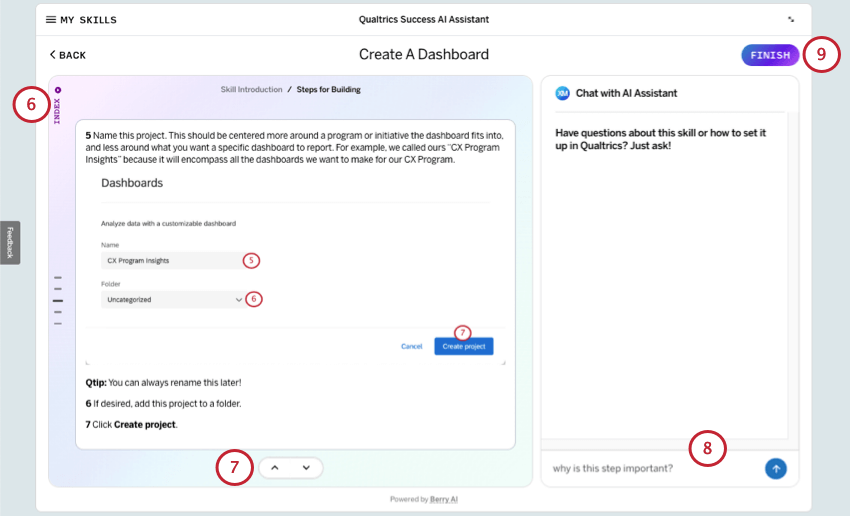 Página con pasos de soporte a la izquierda y chatbot a la derecha.