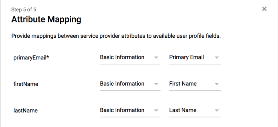primary email, first name, and last name fields on g-suite