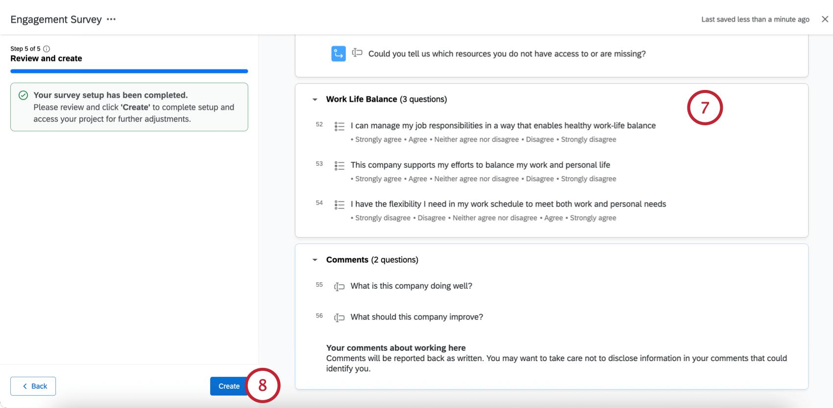 reviewing the survey before generating it