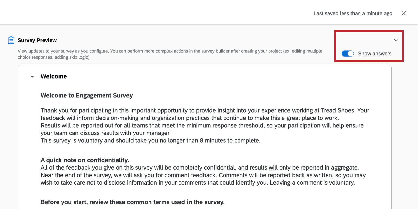 displaying the survey preview