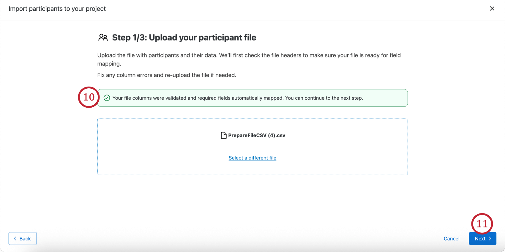 the confirmation message for a valid file