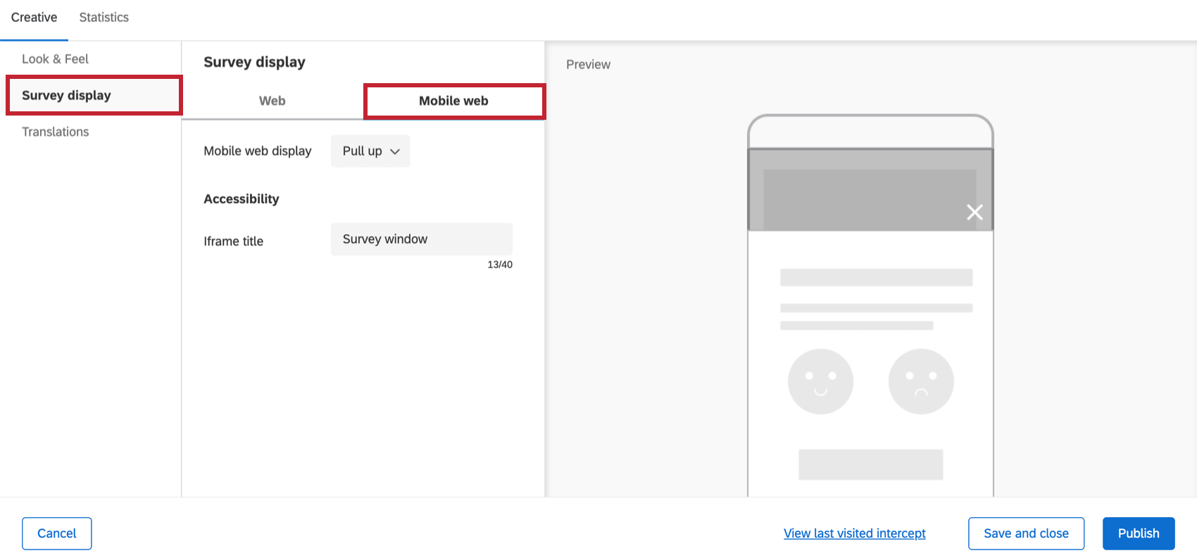 Affichage de lenquête pour le bouton de rétroaction dun site web mobile