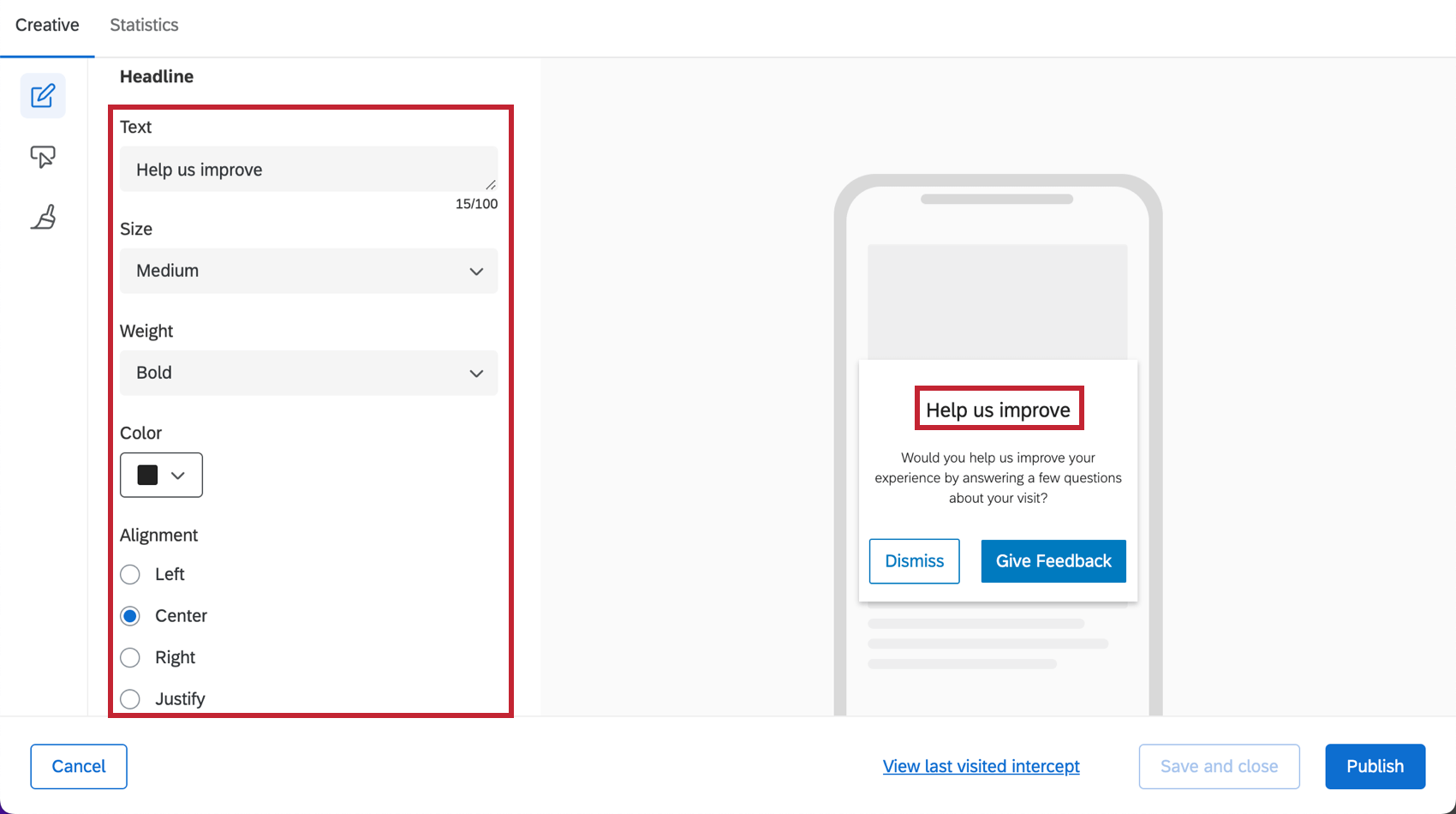Überschrift in einer Eingabeaufforderung der mobilen App Creative