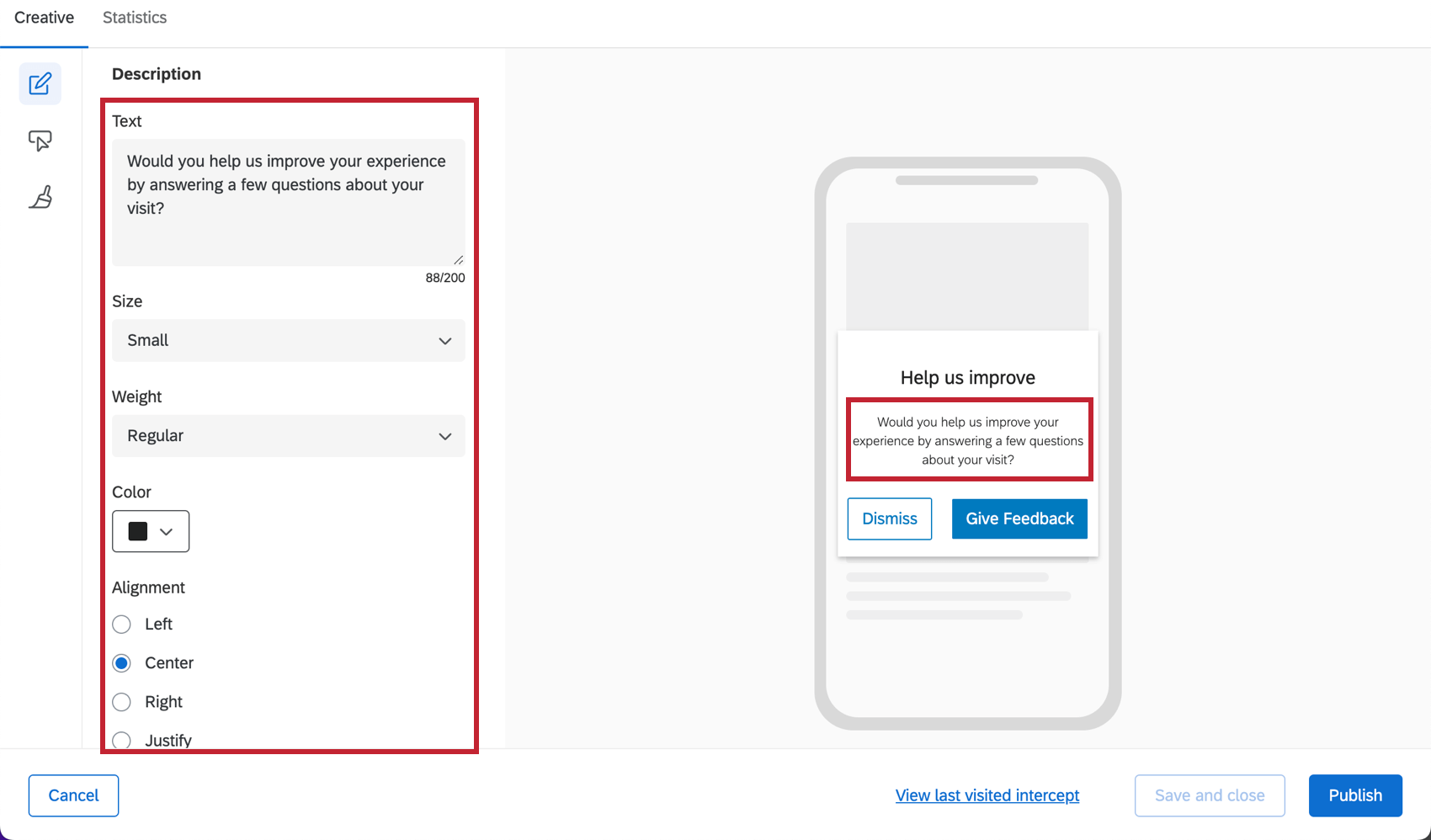 edição de descrição em um janela do aplicativo móvel criativo