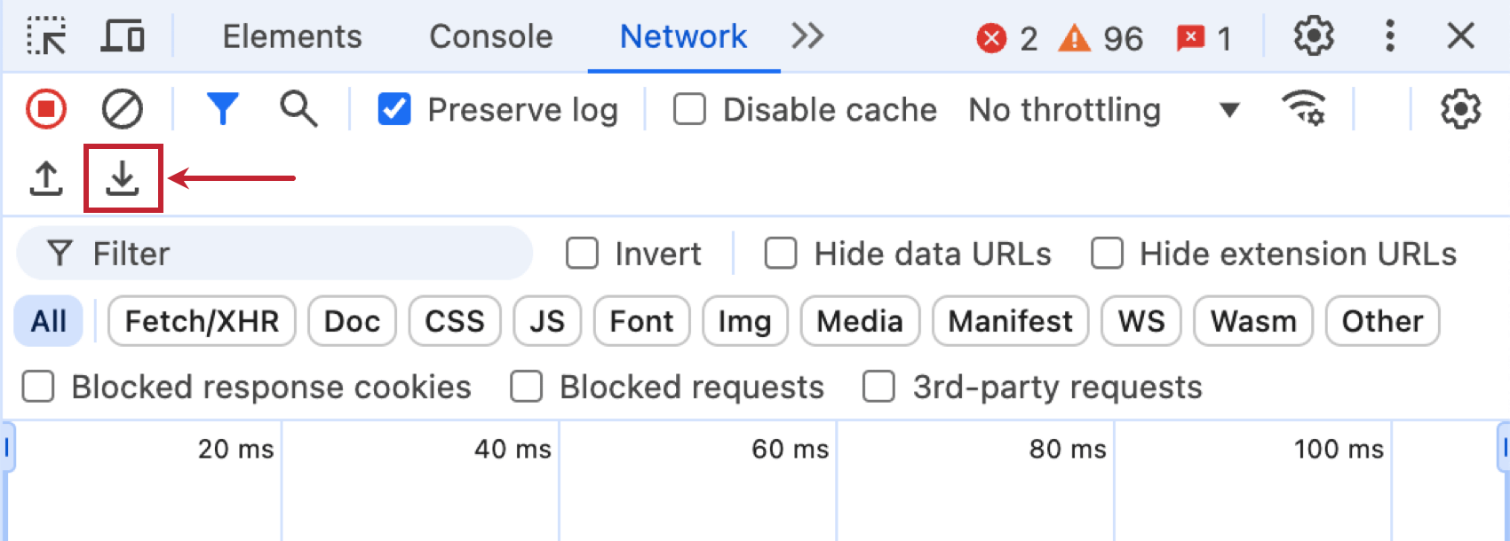 download button within the chrome network tab