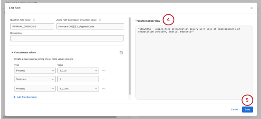 aperçu de la transformation JSON