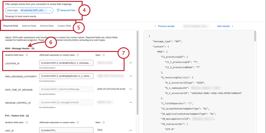 filtering mappings and looking through fields, seeing a JSON preview appear to the right