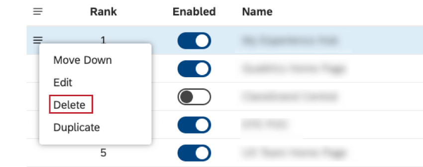 delete option