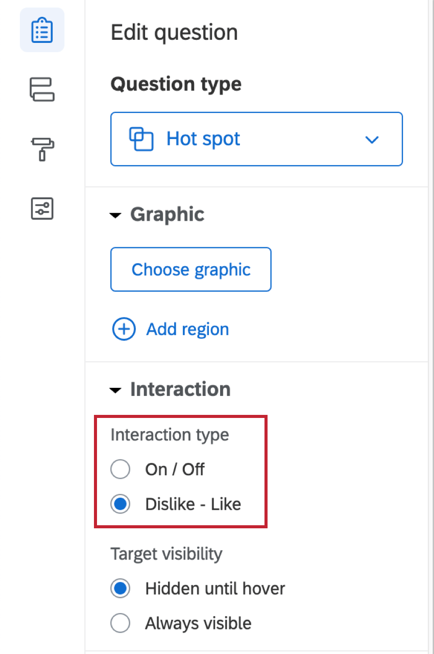 Interaction settings in the question editing pane