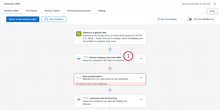 back in workflow, the HRIS task is highlighted
