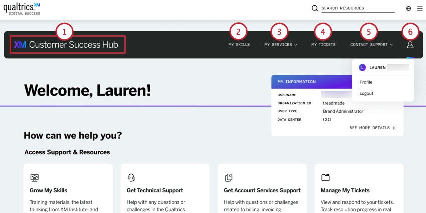 la bannière de navigation en haut du hub