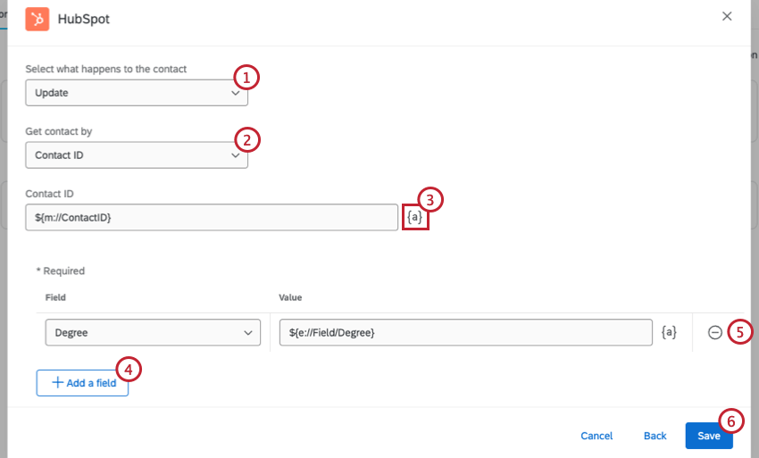 configuring a contacts task to update a contact