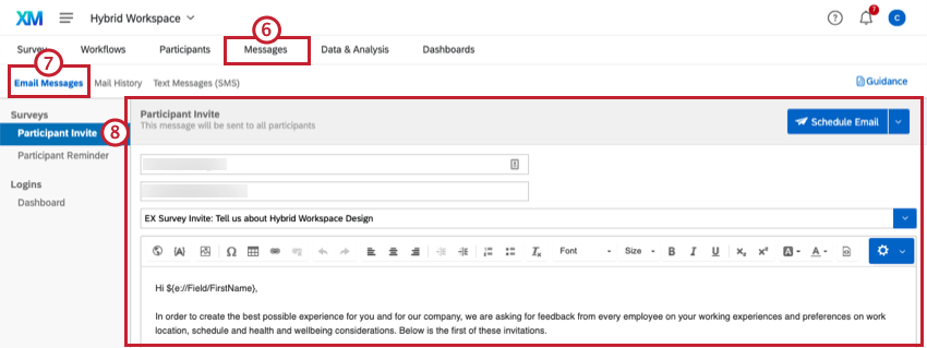 Email message options for distributing the XM solution