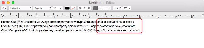 Texto fictício destacado no final dos links de redirecionamento