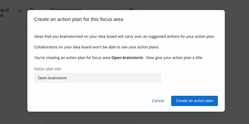 the creating an action plan popup
