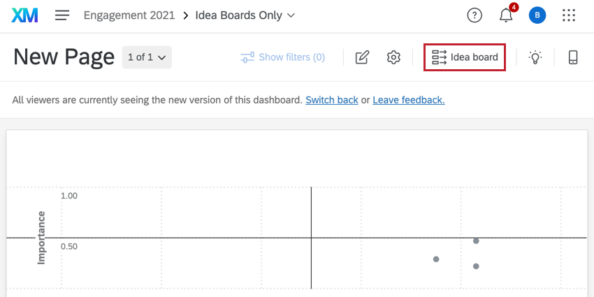 die Ideen-Board-Drucktaste oben in einem Dashboard