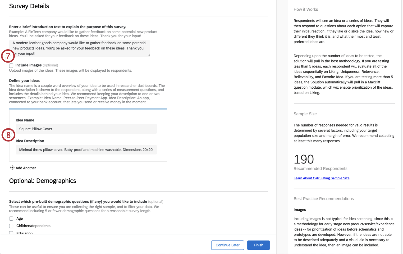 Configuración guiada para agregar una introducción para los participantes y agregar ideas de productos