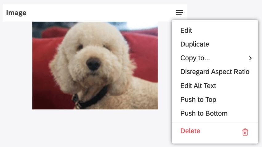 3 line menu in upper-right of photo widget