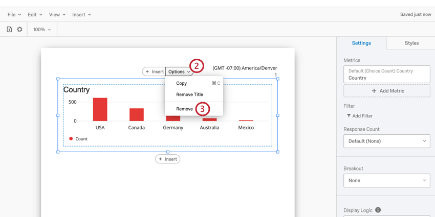 image of the options menu above a visualization. the remove option is selected
