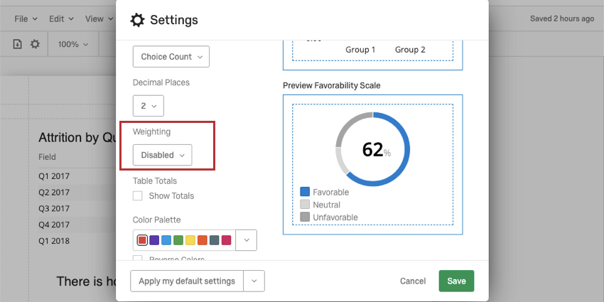 image of weighting in report global settings