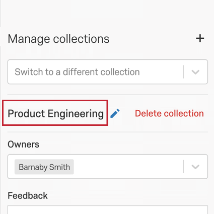 image of the manage collections panel with the currently selected collection highlighted
