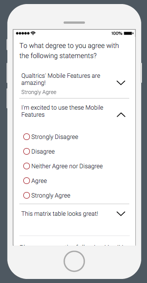 On a phone, the matrix table appears so the statement can be clicked to reveal the scale points