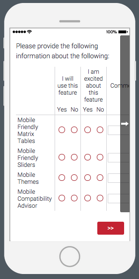A side by side question that must be scrolled through on mobile
