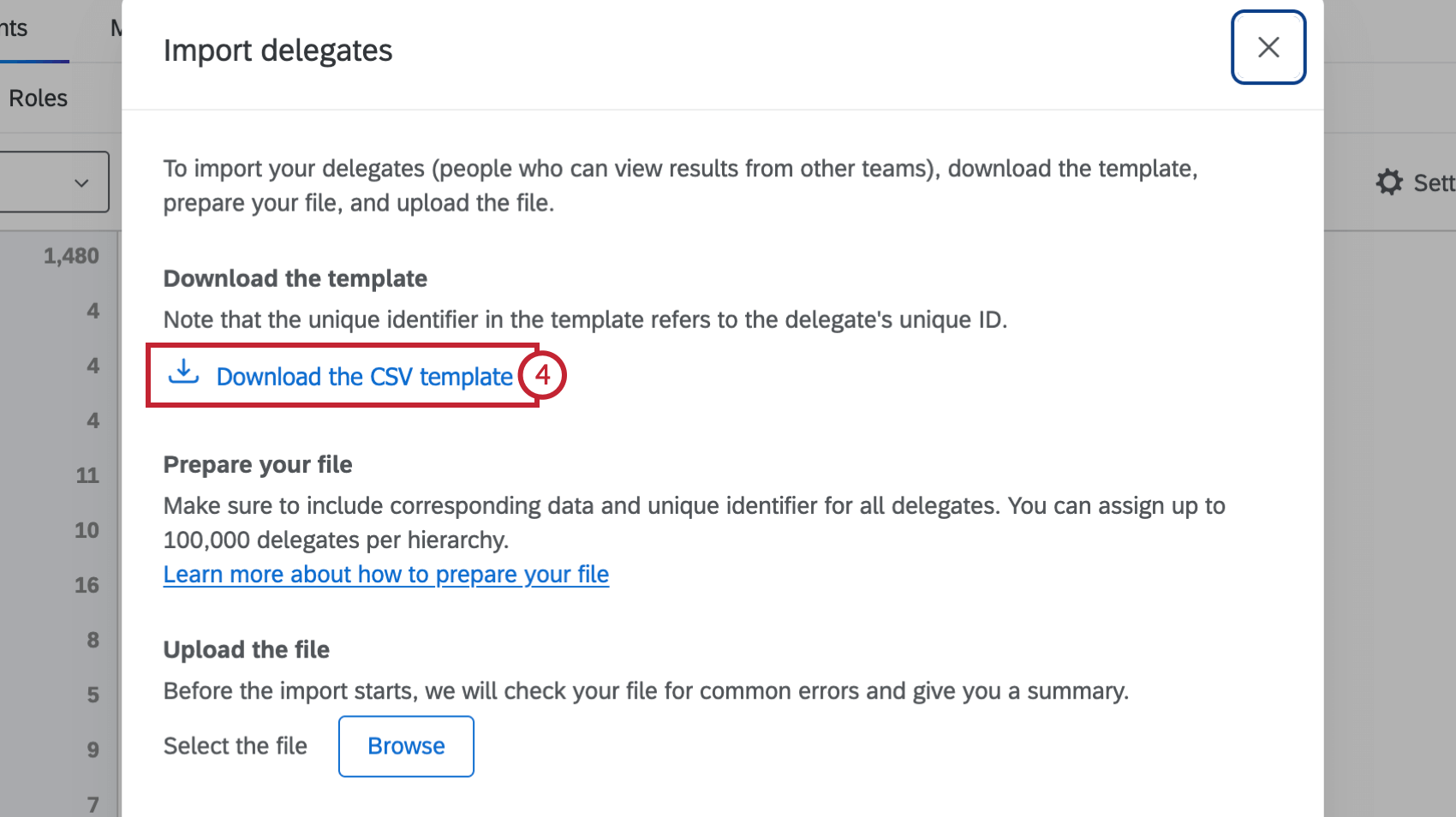 clicar no download do modelo CSV para importar delegados
