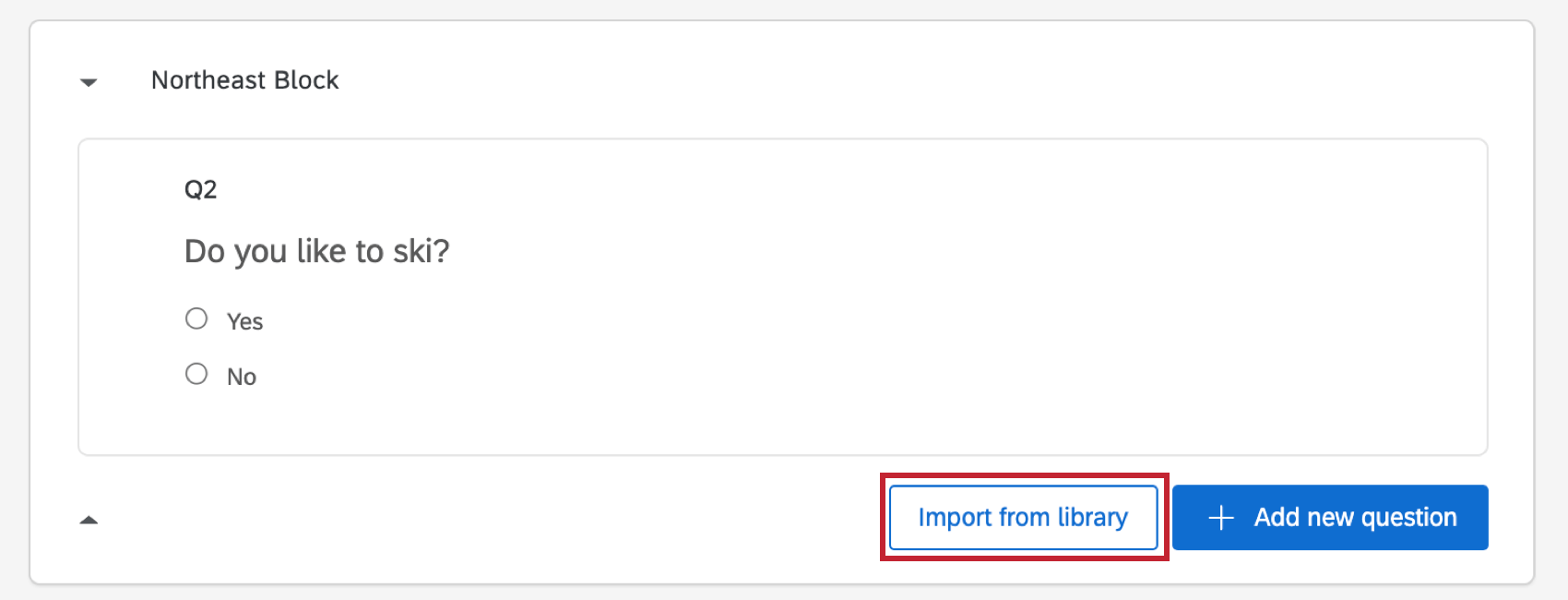 Import Questions From button beneath a survey question