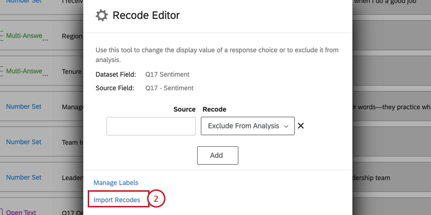 clicking import recodes