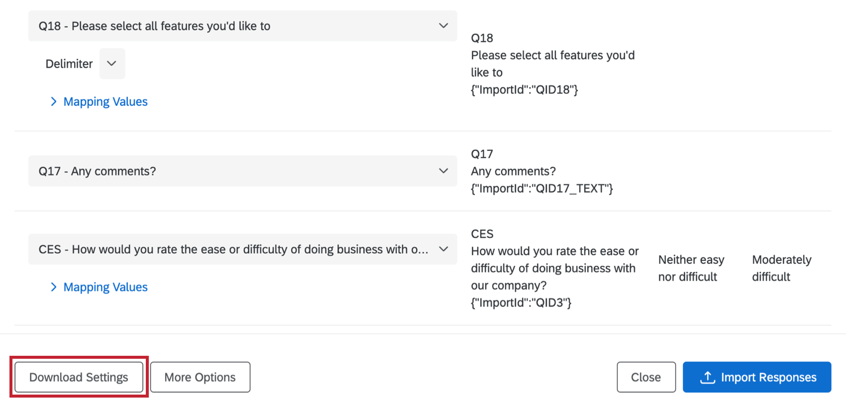Download Settings option in bottom-left corner or Configure Import menu