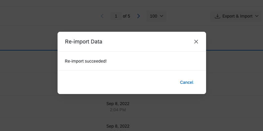 Le message indique que la réimportation a réussi !