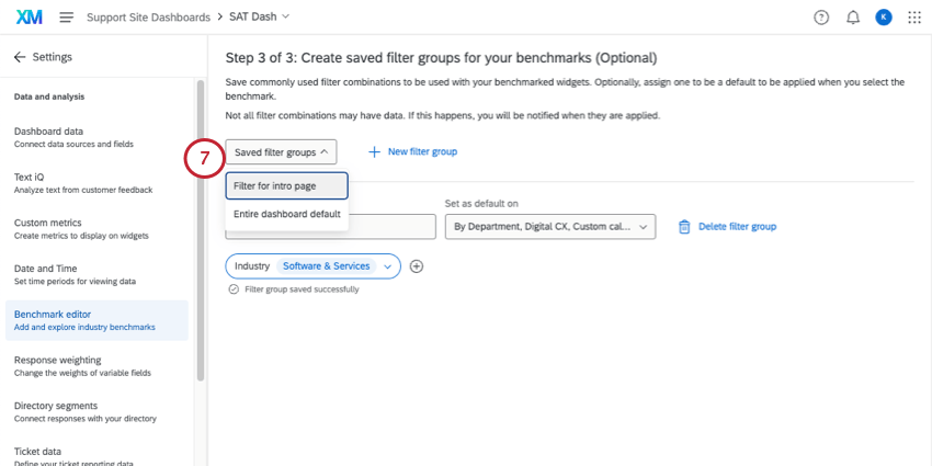 clicking filter group dropdown to see other filter groups you made