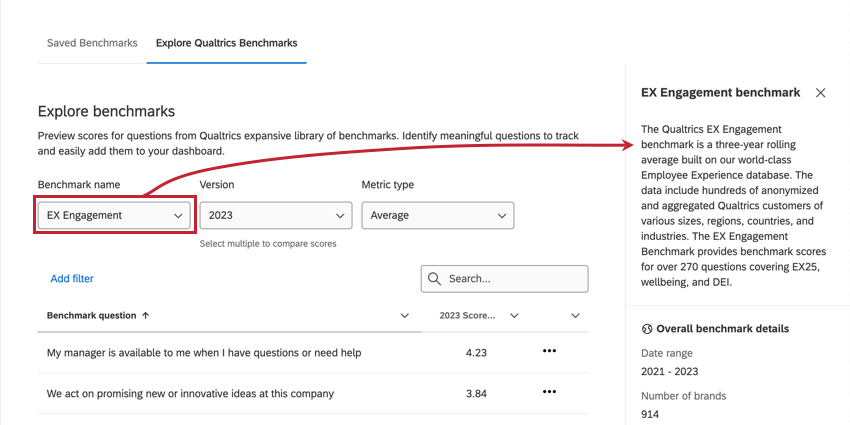 adjusting filters and clicking benchmarks to learn more about them