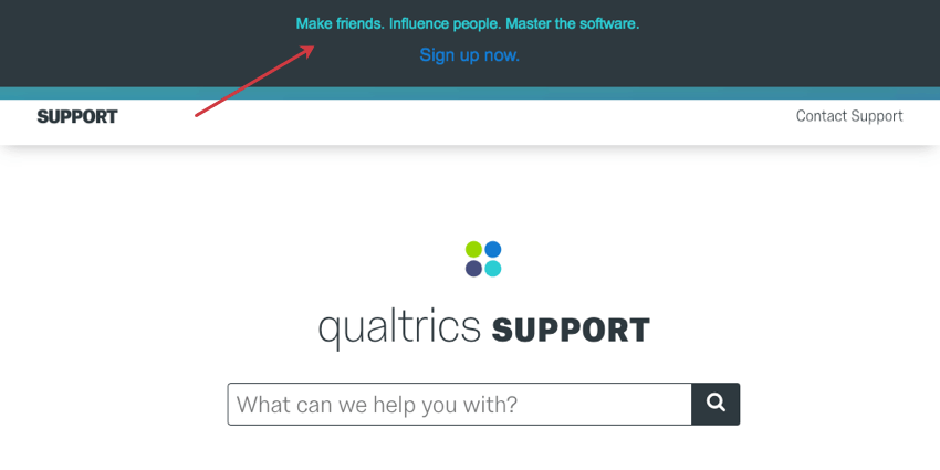 Eine dunkle Infoleiste oben in der Werbe-Community der Support-Site