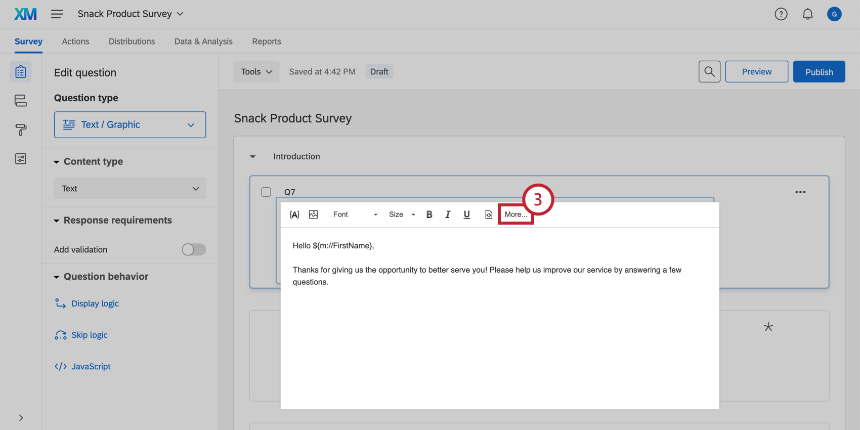 Klicken auf „Mehr“ im Rich Content Editor