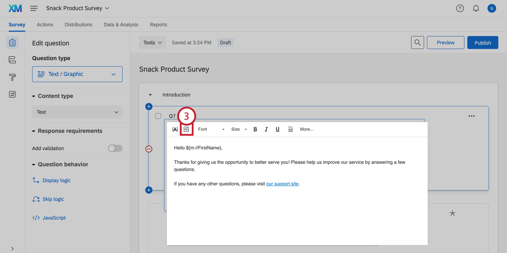 Insert graphic button in the rich content editor