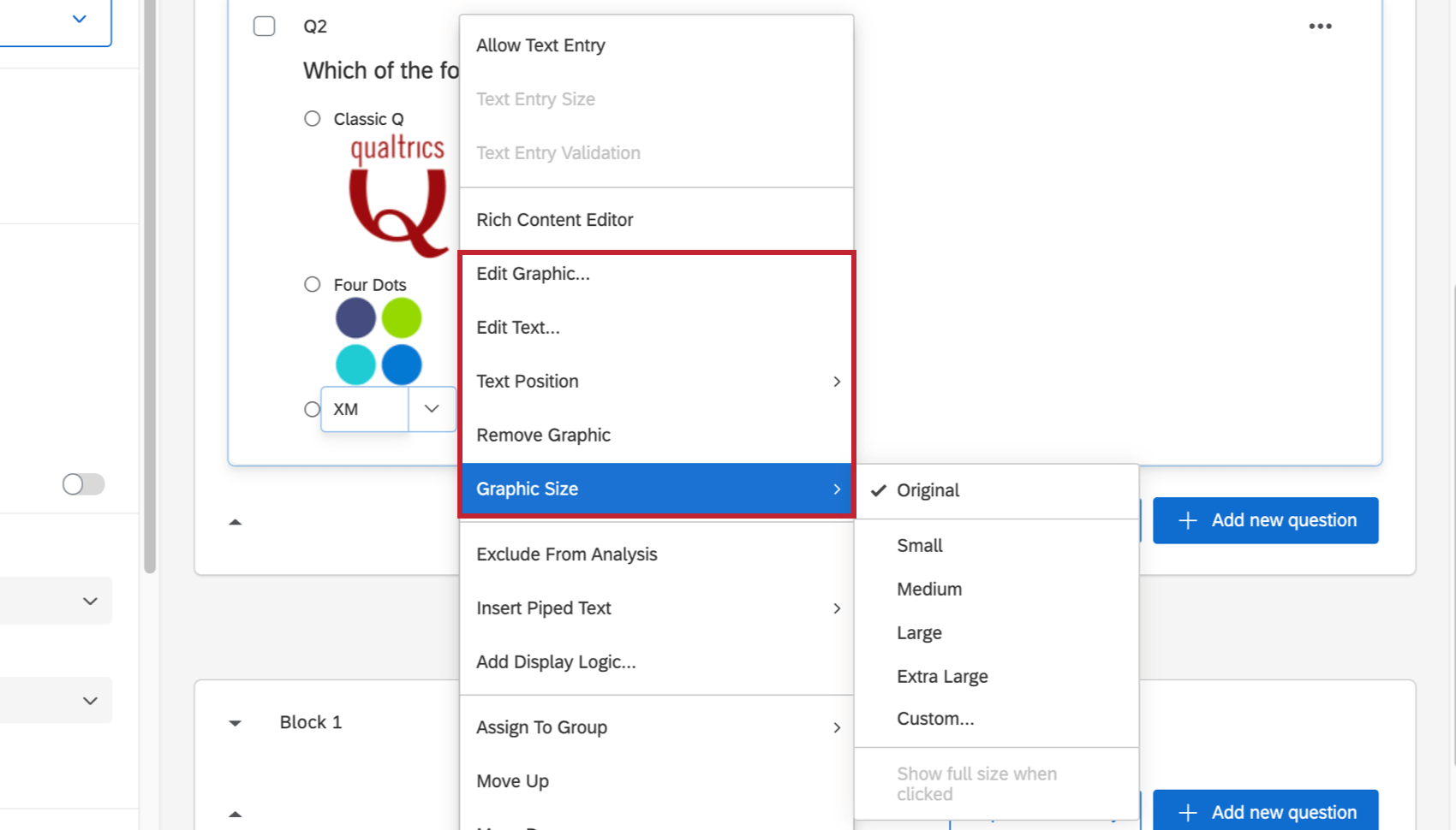 Graphic Size dropdown