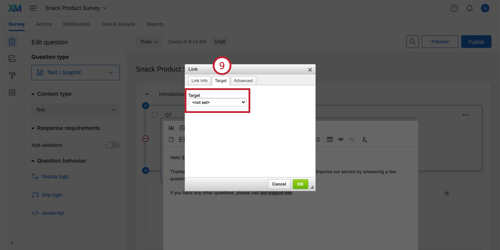 Reiter „Ziel“ im Hyperlink-Editor