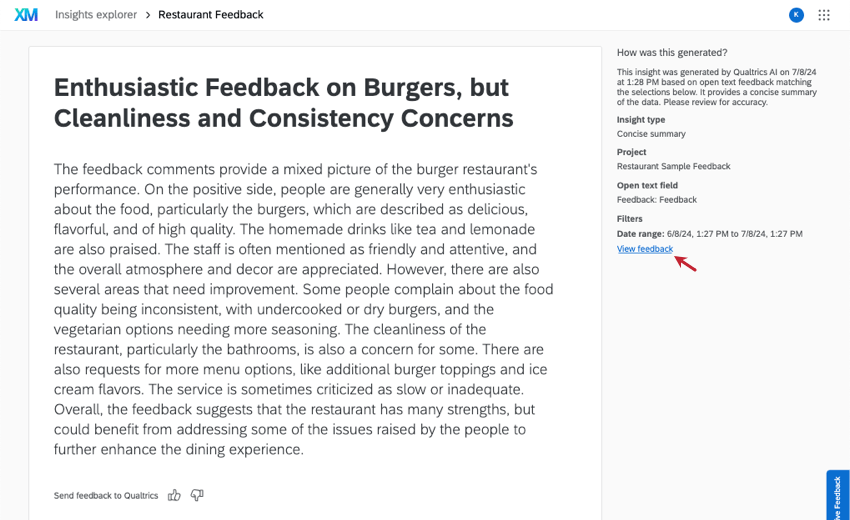 Erkenntnis wird geöffnet. Winzige Schaltfläche zum Anzeigen von Feedback rechts auf der Seite