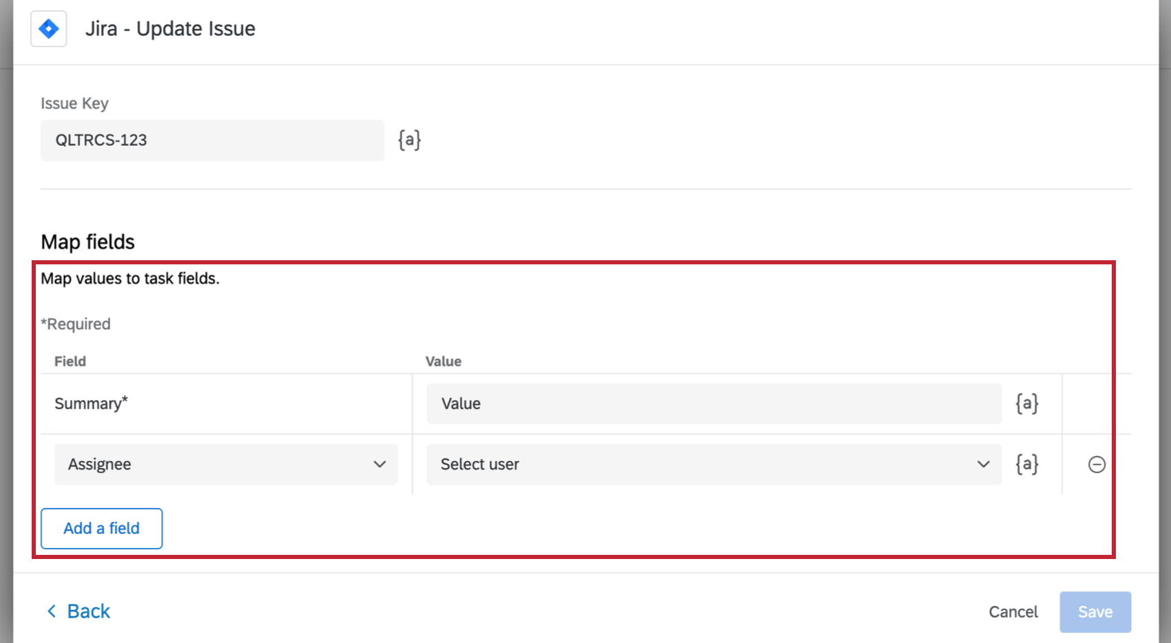 the map fields at the bottom of the jira task