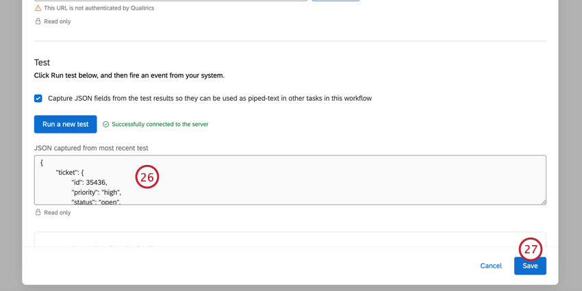 テストペイロードを表示し、保存をクリックします。