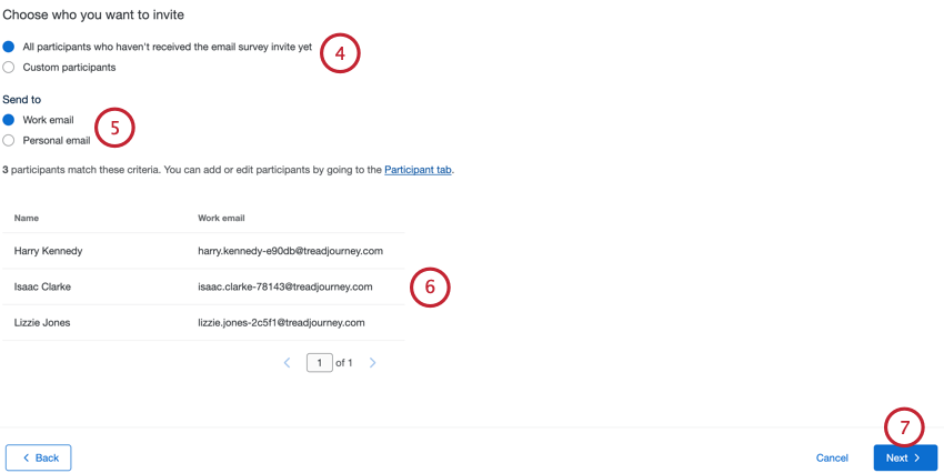 choosing the recipients for the invite