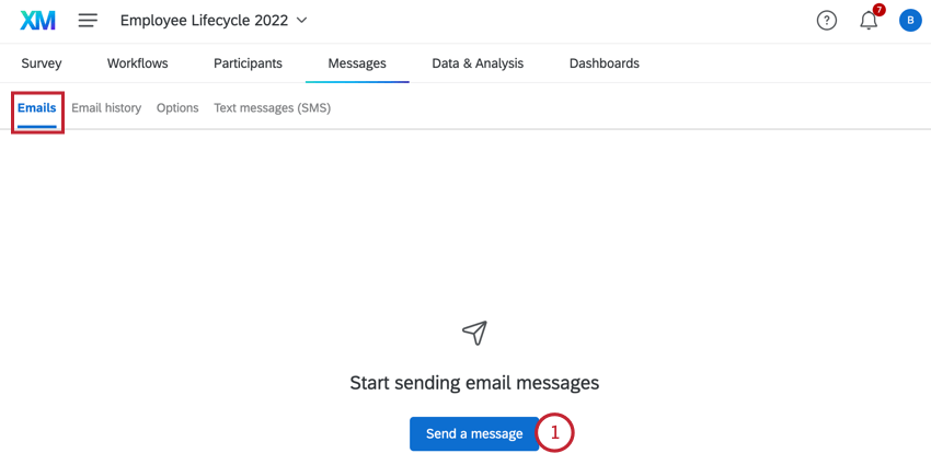 clicking send a message in the emails tab