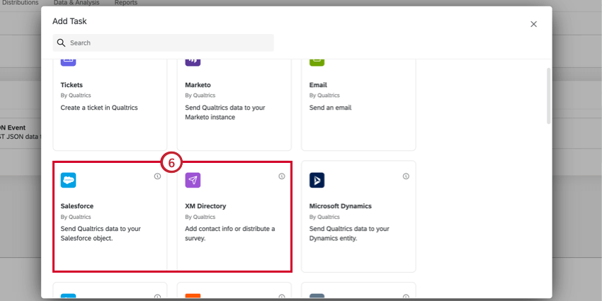 salesforce または XM DIRECTORY タスクの選択